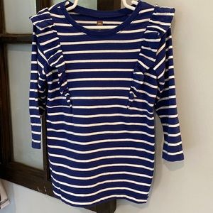 Tea Collection Girl’s 3t Long Sleeve Blue and White Ruffle Striped Dress 💙